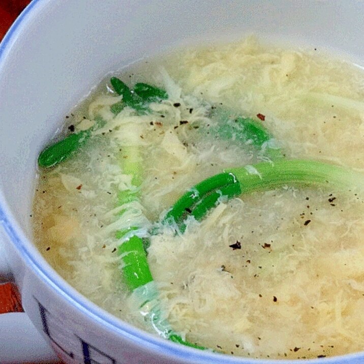 ゆで塩豚のスープで☆　「浅葱のかき玉汁」